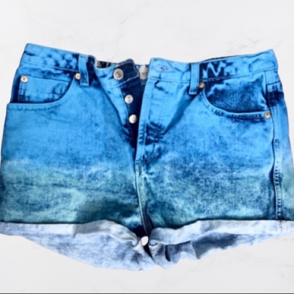 Topshop Moto Dip Dye Jean Shorts w/ Button Fly